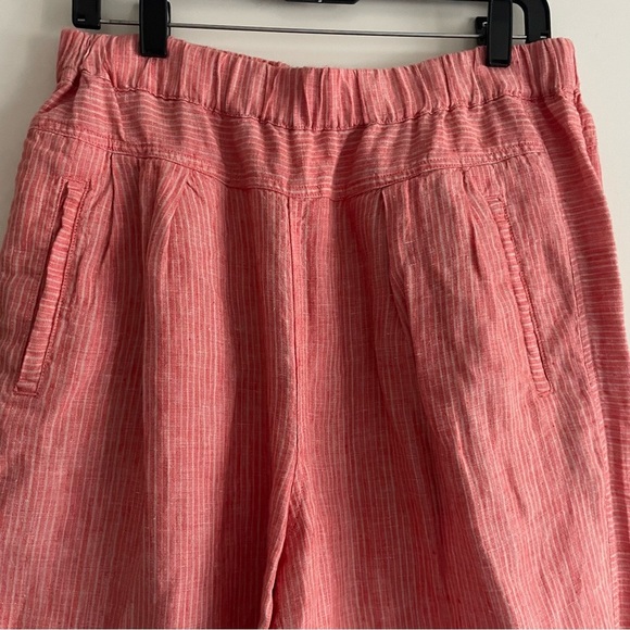 Anthropologie Coral Pink White Striped Linen Pull-On Pants 20242 - Picture 6 of 15